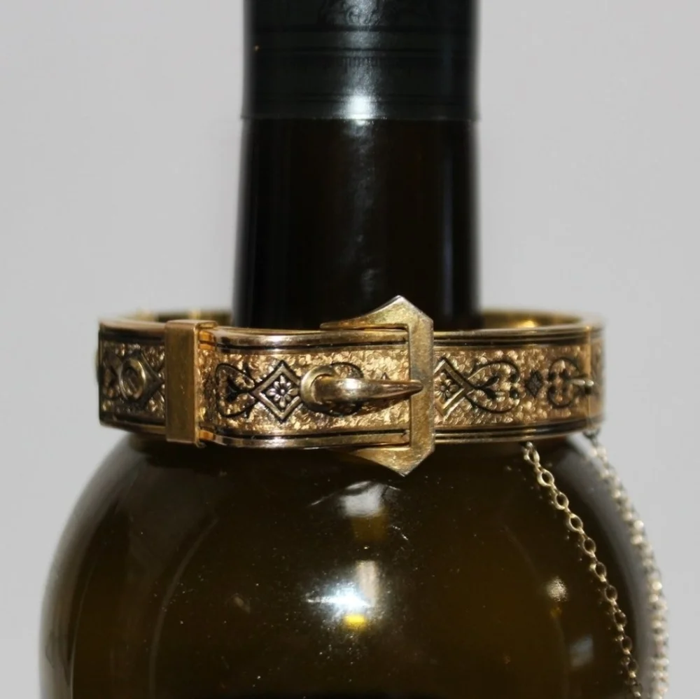 Antique Victorian 10K Gold Filled Enamel Taille D'Epargne Buckle Bangle Bracelet - Picture 3 of 8